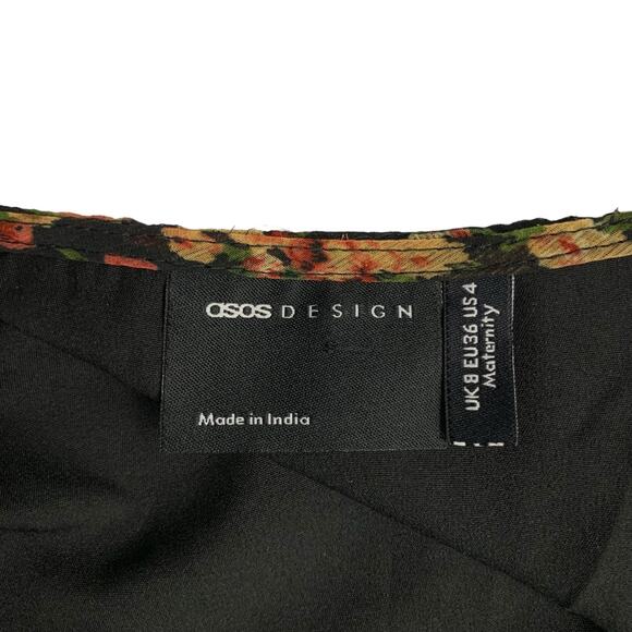 ASOS Design Wrap Mini Dress Zebra Dark Floral Bell Sleeve Ruffle Maternity 4 - Picture 5 of 12